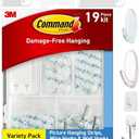 Command Clear Variety Pack, Including 8 Pairs of Picture Hangers, 4 Clear Wire Hooks and 11 Wall Hooks for Hanging Home Decor, Damage-Free Hanging Up to 19 Items with Command Strips