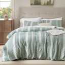 Bedsure Waffle Weave Duvet Cover King - 100% Cotton Boho Duvet Cover with 2 Pillowcases - Green Textured Comforter Cover with Zipper Closure (King, 104"x90")