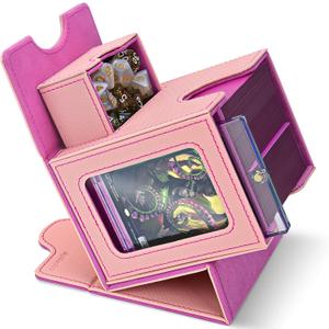 Card Deck Box for MTG with Display Window, Commander Deck Box Fits 100+ Double-Sleeved Cards, Magnetic Closure Card Storage Box with Divider, Dice Tray and 35PT Card Holder, Pink