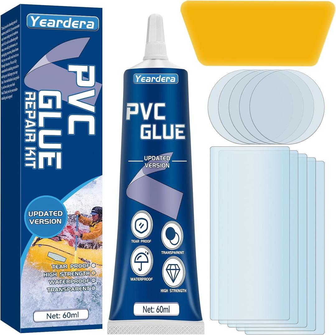Air Mattress Patch Kit, Waterproof Vinyl Repair Kit, High Strength PVC Adhesive for Inflatables, PVC Boats, Vinyl Glue (60ml/1 Pack)