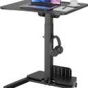 BONTEC Mobile Standing Desk Adjustable Height, Rolling Laptop Cart with Storage Shelf, Hooks, Portable Workstation with Pneumatic Lift, Ergonomic Compact Home Office Desk, Black 23.6" x 20.5"