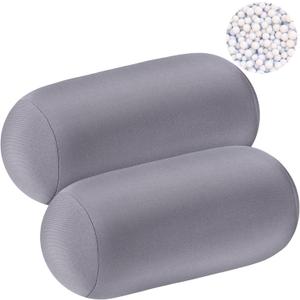 Geelin 2 Pcs Microbead Roll Pillow 11.8 x 6.3 Inch Soft Pillow Bolster Cylindrical Pillow Microbead Pillows for Sleeping Home Travel Neck Head Back Support Rest (Grey)