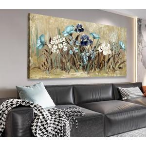 VEAEE Flowers Canvas Wall Art - Floral Canvas Pictures, Living Room Wall Decor, Wildflowers Botanical Canvas Prints Painting Abstract Artwork Bedroom Office Kitchen Home Decoration 24"x 48" (Brown Rustic Floral)