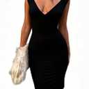 Women's Sexy Deep V Neck Sleeveless Ruched Bodycon Mini Dress, Size: M