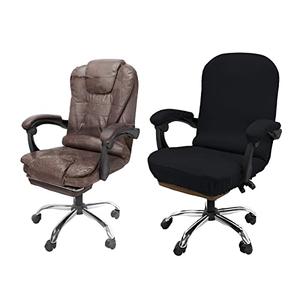 NeColorLife Office Chair Cover with Armrest Covers Stretchable Desk Chair Cover Thick Checked Jacquard High Back Office Seat Cover for Universal Rotating Chair (Large Size,Black)