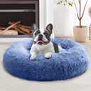 JOLLYVOGUE Calming Dog Bed for Small Dogs  23 inches Donut Washable Small Dog Bed for Kittens & Puppies, AntiSlip Round Fluffy Plush Faux Fur Cat Beds (Fits up to 25 lbs Pets, Navy Blue)