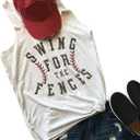 Baseball Shirt Women Swing for The Fences Racerback Tank Top Baseball Mom Summer Vest Sleeveless Casual T Shirt, Size Medium