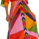 Bsubseach Kaftan Dresses for Women Bathing Suit Cover Up Beach Caftan with Drawstring (One Size, Colorful Geometric)