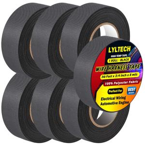 Wire Harness Tape 7 Rolls, Polyester Fabric,Flame Retardant,at 257 to -40, Wiring Loom Harness Electrical Tape,Each Roll 3/4 inch x 30 ft