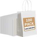 RACETOP 100 Pack Small Gift Bags 5.8x3.2x8.25 Inch White Kraft Paper Bags with Handles Bulk, Retail Shopping Bag for Birthday Party Favors, Grocery, Wedding, Craft