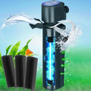 200GPH Aquarium Filter, U-V for Aquarium for 20-75 Gal Tank, Submersible Pump Filter for Green Water and Algae Clean, Ultra-Silent Green Killing Machine with Fish Tank Deodorization (Black)