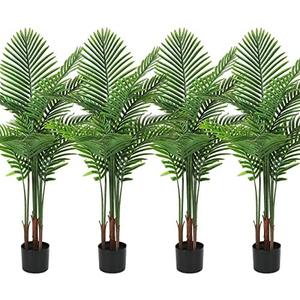 Jexine 4 Pack Artificial Palm Trees 4Ft, Fake Plants Fake Trees Artificial Areca Palm Plants for Outdoor Indoor Faux Tree in Pot for Pool Home Decor Office Housewarming Gift Modern Decoration