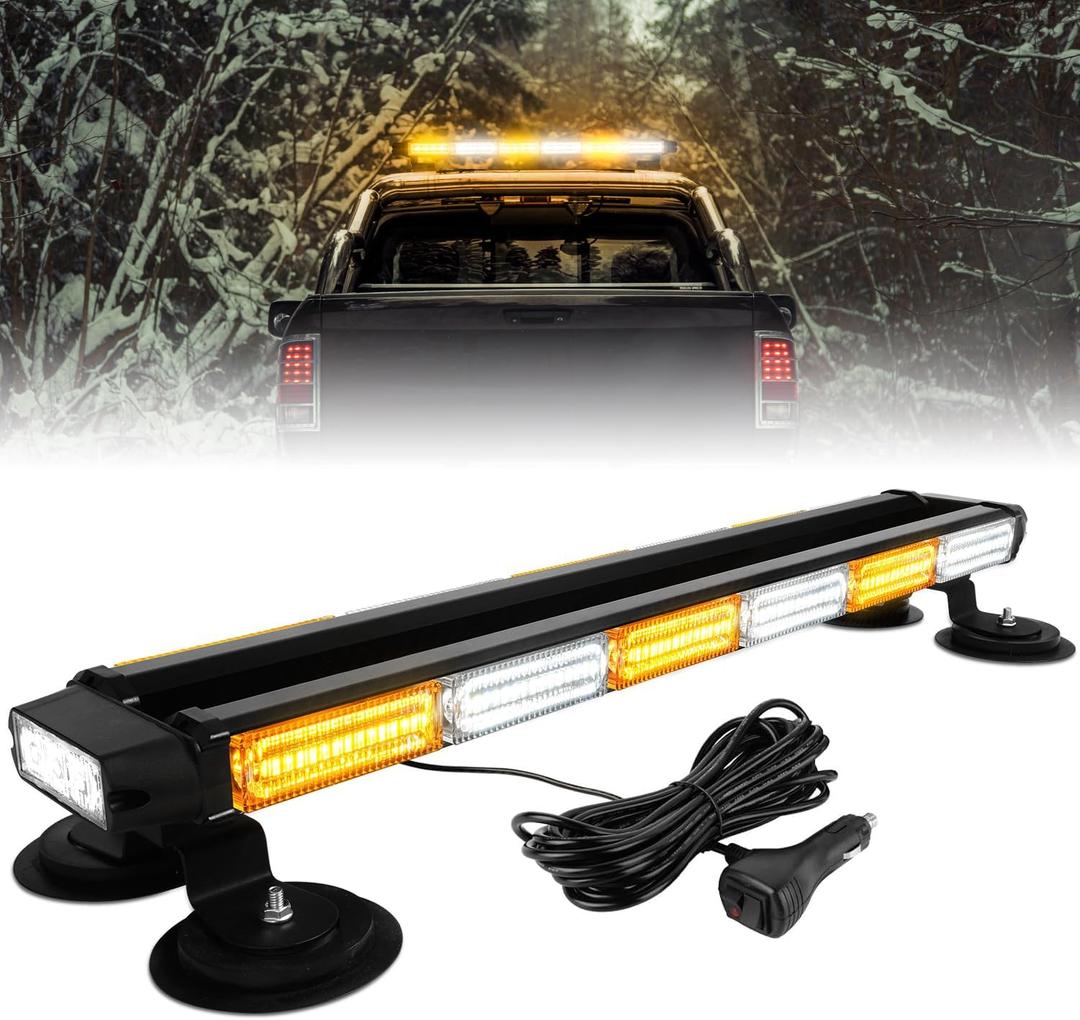 ASPL 26inch 126 LED Rooftop Emergency Strobe Lights Bar Double Side Flashing Safety Warning Traffic Advisor Light Bar Hazard Snow Plow Light for Trucks Vehicles Construction Tow Pickup(Amber/White)