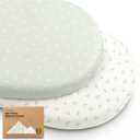 2-Pack Baby Bassinet Sheets Girl, Boy - Viscose Derived from Bamboo Fitted Bassinet Sheets Compatible with Halo Bassinest Swivel Sleeper, Baby Delight, Graco Bedside Bassinet Mattress Sheet (Herb)