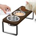 Elevated Cat Bowls with 3 Stainless Steel Bowls | 10 Tilted Anti-Vomiting Raised Cat Food Bowl for Small Cats and Puppies Pet Bowl with StandWalnut Color