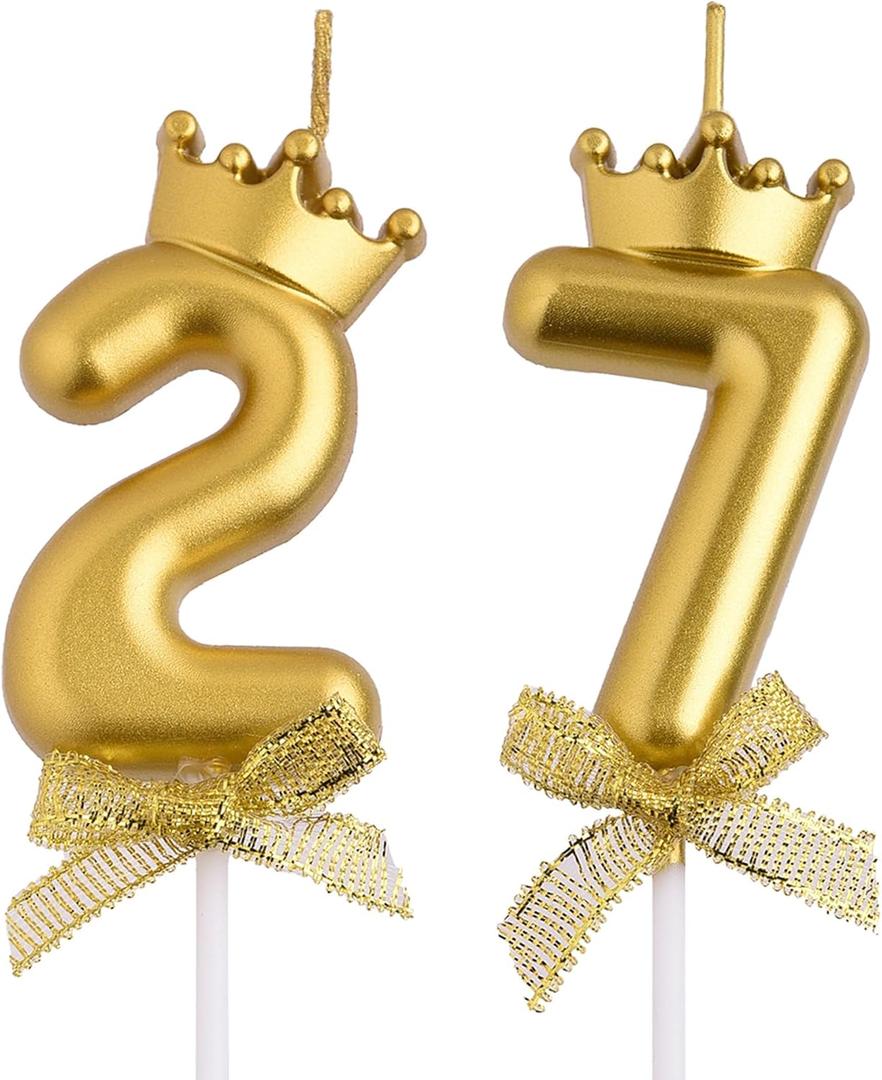 27th 72nd Birthday Candles, Gold 72 27 Year Old Number Birthday Candles, Happy Birthday Party Cake Topper Decoration Gifts for Women Men