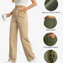 Cargo Pants Women High Waisted Wide Leg Casual Pants Baggy Stretchy Trousers Y2K Streetwear with 6 Pockets (Medium, Light Khaki)