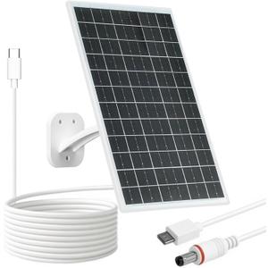 FUTUREZEN 13W Solar Panel for Security Cameras & Trail Cameras, USB-C, Micro USB & 5.5x2.1mm DC Output, IP66 Waterproof, 360 Adjustable Mount, 7.2FT Cable