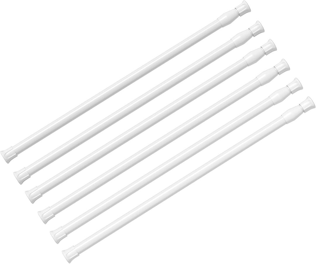6 Pcs White Spring Loaded No Drilling Tension Curtain Rod 28-48 Inches Adjustable Expandable Curtain Rods for Windows Kitchen Bathroom Home