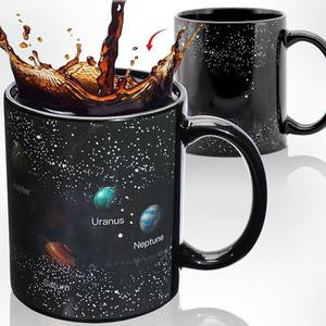 FableKnot Color Changing Coffee Mug with Solar System Design - Astronomy Gifts for Kids, Students & Teachers - Space Themed Gifts - Heat Changing Mug Made of Premium Ceramic（12oz） (Black)
