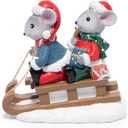 Hodao Christmas Mouse Figurines with Sleigh  Adorable Holiday Decoration Mice in Santa Hats, Festival Christmas Home Decor, Table Centerpiece, Winter Gifts (Blue)