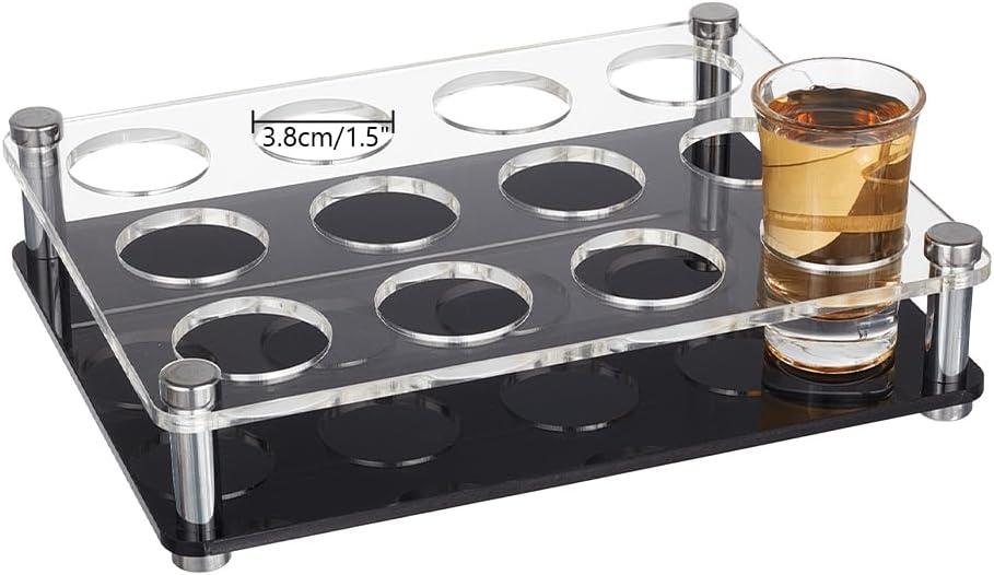 NBEADS 12 Shot Glass Tray Holder, Acrylic Shot Glasses Bulk Serving Trays Beer Wine Display Rack for Bar Party Club and Family Frenzy Party, Hole: 1.5 inch
