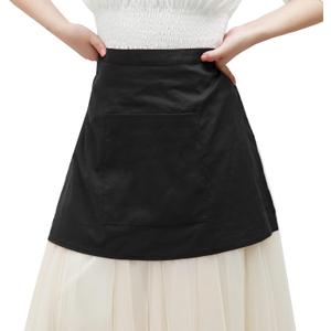 KUOIN Medieval Renaissance Apron with Pocket, Linen Vintage Half Waist Waiter Cosplay Aprons (Black)