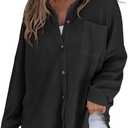 SHEWIN Womens Waffle Knit Shirts Casual Batwing Long Sleeve Shacket Lightweigt V Neck Button Up Tops with Pocket Spring Clothes for Women 2024, M Black