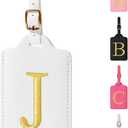 Personalized Initial Luggage Tags for Suitcases,Leather Letter Cute Luggage Tags with Privacy Name Card,Embroidered Monogrammed Travel Bag Backpack Tags Gifts for Women Kids Girls Teens(White-J)