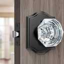 Crystal Door Knobs with Lock, Glass Door Knobs Interior for Privacy Use, Black Crystal Door Knobs for Bedroom Bathroom, Vintage Glass Crystal Door Knob (Matte Black-Diamond)