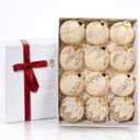 12PCS Velvet Glitter Christmas Ball Ornaments, 3.15 Inches Luxury Christmas Decorations, Elegance Modern Hanging Ornaments for Xmas Tree, Party, Wedding, Home Decor (White)