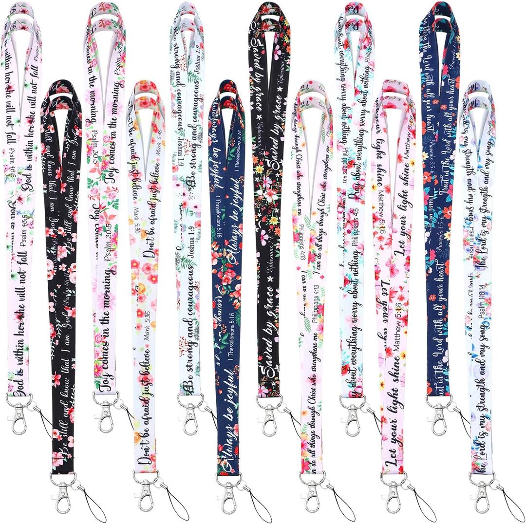 Motipuns 24 Pcs Christian Gift Bulk Bible Verse Lanyard for ID Badge Scripture Religious Keychain Mother Church Gift