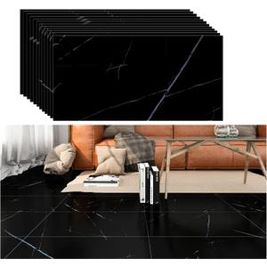 VEELIKE 12"x24" Peel and Stick Floor Tile Black Marble Waterproof Stick on Tile Flooring Self Adhesive Easy to Clean Vinyl Flooring Stickers for Bathroom Kitchen Bedroom Laundry Room Garage 12 Pack