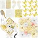 Graduation Cap Decorations Kit 2026 DIY Cap Decorations 36PCS Included Fake Flowers Heads Bow 3D Butterfly Self Adhesive Rhinestones Stickers Alphabet Letter Stickers for Grad Party Decor, White