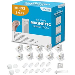 Vmaisi Adhesive Magnetic Locks for Cabinets & Drawers (10 Locks and 2 Keys)