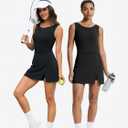 NIASHOT Athletic Dress for Women Mini Crew Neck Sleeveless Built in Shorts with Pockets Tennis Golf Dress (Black, M)
