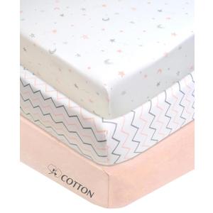 American Baby Company 3 Pack 100% Natural Cotton Fitted Mini Crib Sheets 38" x 24" - Soft & Breathable Small Nesting Portable Sheets, Fits Pack N Play Mattresses, Pink Star/Zigzag, for Boys & Girls