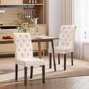 Dining Chairs Set of 2, Button Tufted Parsons Upholstered Chairs with Solid Wood Legs, Mordern Fabric Kitchen Chairs for Dining Room, Beige