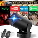 [Built-in Apps & 2026 Upgraded] Mini Projector with WiFi 6 and Bluetooth 5.4 Support 4K 1080P Auto Keystone 180° Rotatable Projector Portable Compatible with HDMI/TV Stick/Memory Stick/Laptop, Black