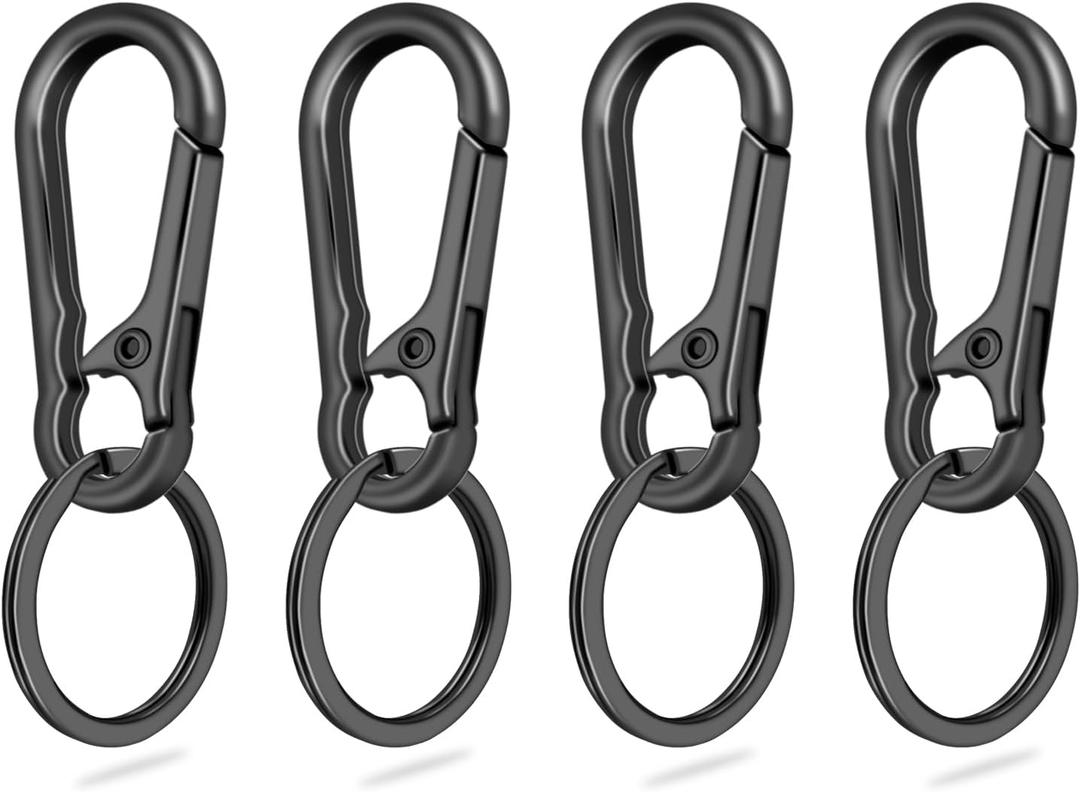 4Pack Small Keychain Rings, Metal Key Carabiner Clip, Mini EDC Key Ring Chain Holder Organizer for Purse Charm Hook, Car Keychain, Paracord Keychain Lanyard, Men and Women Key Fob (Gun Black)