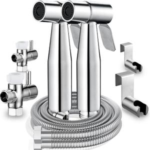 Handheld Bidet Sprayer for Toilet - Stainless Steel Portable Bathroom Bidet Jet Sprayer Set with Water Pressure Control - Cloth Diaper Sprayer for Baby Feminine Wash, Wall or Toilet Mount (2pcs)
