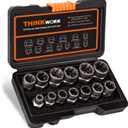 THINKWORK Bolt Extractor Kit, 13+1 Pieces Nut Extractor Socket Set, 3/8" Drive Rounded Bolt Remover, Lug Nut Removal Tool for Damaged, Rusted, Rounded-Off, Stripped Fasteners