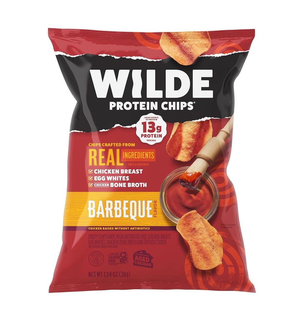 WILDE Protein Chips Barbeque, Thin and Crispy High Protein Snacks, Keto Friendly, Low Carb Chips, Real Ingredients, 1.34oz (Pack of 8) (EXP 12/08/26)