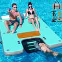FBSPORT 8FT/10FT Inflatable Floating Dock Platform with Dog Boat Ramp | Non-slip floating island with water ladder, headrest, inflatable island raft, air dock for pool lake beach ocean