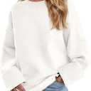 Women's Oversized Crewneck Sweaters, Long Sleeve Fuzzy Knit Casual Chunky Warm Fall Pullover Sweaters Top Trendy Outfits (White,medium)