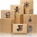 COTOPHER 12Pcs Christmas Cookie Boxes with Window, 8x6x2.5 inch Brown Bakery Boxes for Gift Giving, Brown Cake Boxes Holiday Pastries Boxes for Cakes Muffins Donuts Chocolate Strawberries