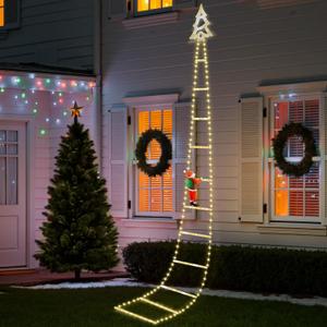 CAMANTU Christmas Ladder Lights with Santa Claus, 248 LED Rope Ladder Light, 8 Lighting Modes & 6H Timer, Waterproof Xmas Decorations Light for Indoor Outdoor, Yard, Porch, Wall, Christmas Tree Decor (Warm White)