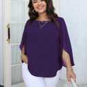 SCOMCHIC Plus Size Blouses for Women Summer Chiffon 3/4 Sleeve Tunic Tops Dressy Scoop Neck Casual Loose Flowy Shirts (XXL)