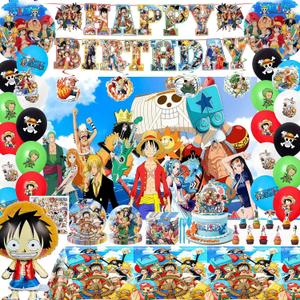 Kids Adventure Theme Birthday Party Decorations Set - Includes Hanging Banner, Foil Balloons, Printed Balloons, Tablecloth, Tableware, Napkins for Anime Themed Celebration