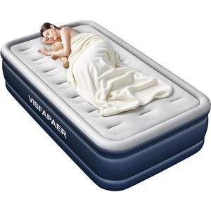 Twin Air Mattress with Built in Pump Raised, 18'' High Inflatable Mattress Electric Blow Up Mattress Fast Blow Up Bed Tall Comfortable Airbed for Camping, Home Guests, Travel w/ Storage Bag 550Lbs Max (Blue)